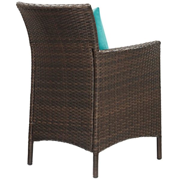 Modway EEI-4031-BRN-TRQ Conduit Outdoor Patio Wicker Rattan Dining Armchair Set of 4, Brown Turquoise Supply - Image 3