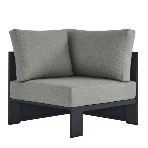 Modway Tahoe Aluminum Outdoor Sectional Corner Chair Gray with Weather-Resistant Cushions, Deep Seat Modular for Patio Furniture Lounge Set Fashion