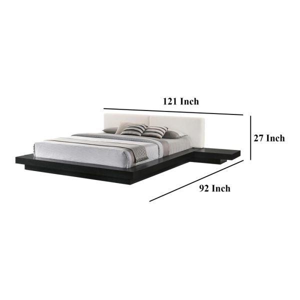 Nia King Platform Bed, White Faux Leather Upholstery Black Nightstands For Discount - Image 2