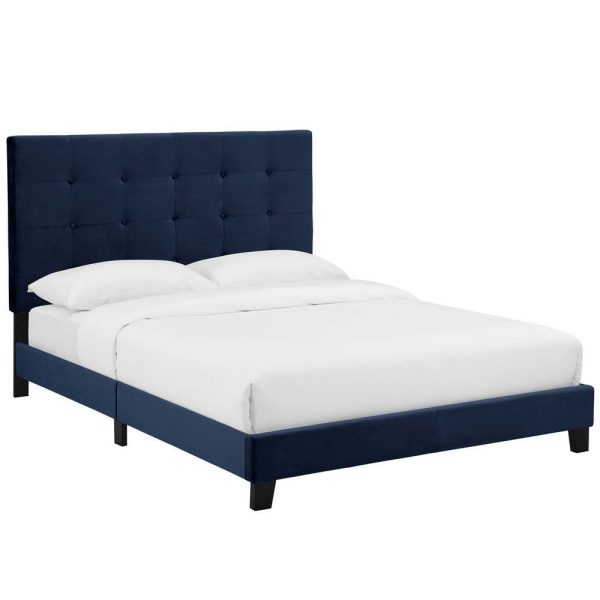 Modway Melanie Performance Velvet Upholstered Tufted King Platform Bed in Midnight Blue Online Hot Sale