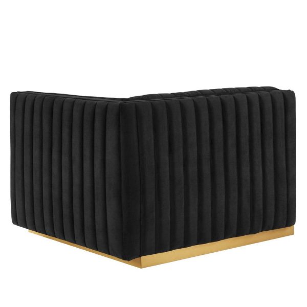 Modway Conjure Channel Tufted Upholstered Performance Velvet Sectional Sofa Right-Arm Chair in Gold Black Hot on Sale - Image 3