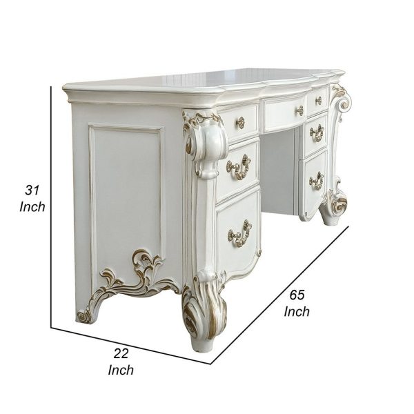 Antoine Vanity Desk, 7 Drawers, Antique Silver Wood, Gold Metal, 65  Online Hot Sale - Image 5