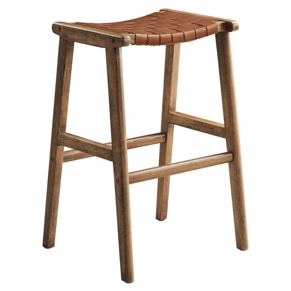 Modway Saoirse Faux Leather Wood Bar Stool - Set of 2 in Walnut Brown For Discount - Image 2