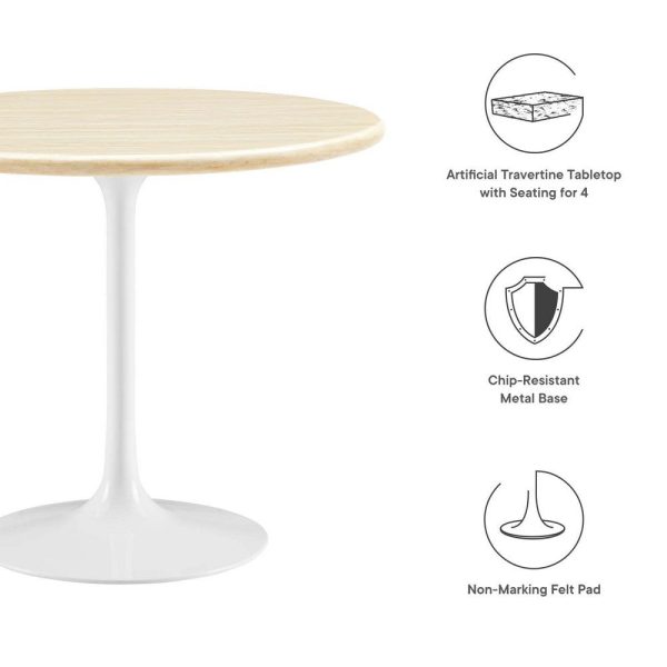 Modway Lippa 36  Round Artificial Dining Table with Tapered, Metal Base, White Travertine For Cheap - Image 4
