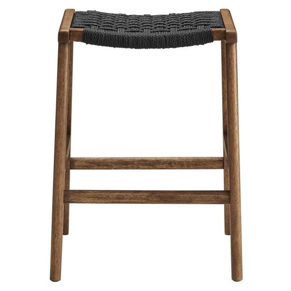 Modway Saoirse Woven Rope Wood Counter Stool - Set of 2 in Walnut Black Fashion - Image 4