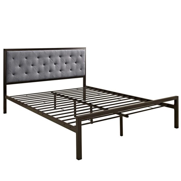 Modway Mia Upholstered Brown Beige Tufted Platform Bed with Metal Slat Support in Queen on Sale - Image 5