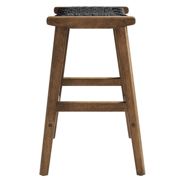 Modway Saoirse Woven Rope Wood Counter Stool - Set of 2 in Walnut Black Fashion - Image 3