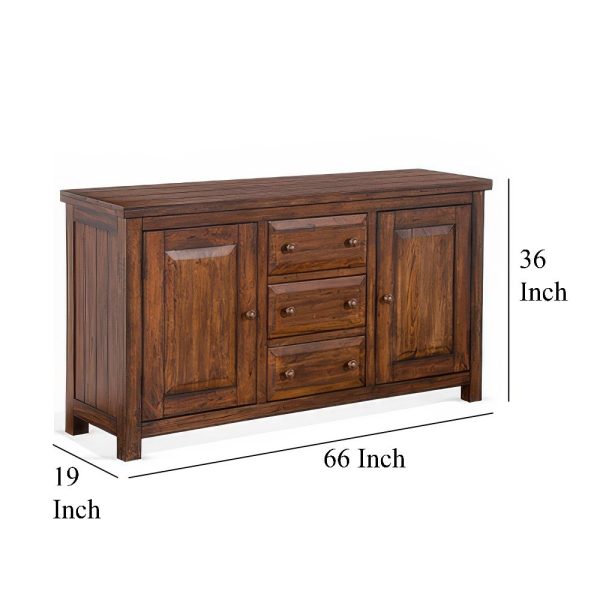 Reggie Buffet Console, 3 Drawers and 2 Cabinet, 66  Brown Mahogany Fashion - Image 5