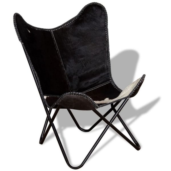 Butterfly Chair, Black and White Genuine Cowhide Upholstery, Metal For Sale - Image 2