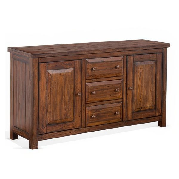 Reggie Buffet Console, 3 Drawers and 2 Cabinet, 66  Brown Mahogany Fashion