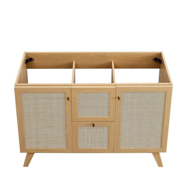 Modway Soma Rattan Weave Bathroom Vanity Cabinet Basin Not Included, 48” Single or Double Sink Compatible, Oak Hot on Sale - Image 5