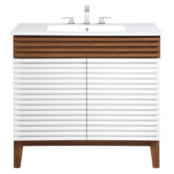 Modway Render 36  Bathroom Vanity in White Walnut White For Sale - Image 2