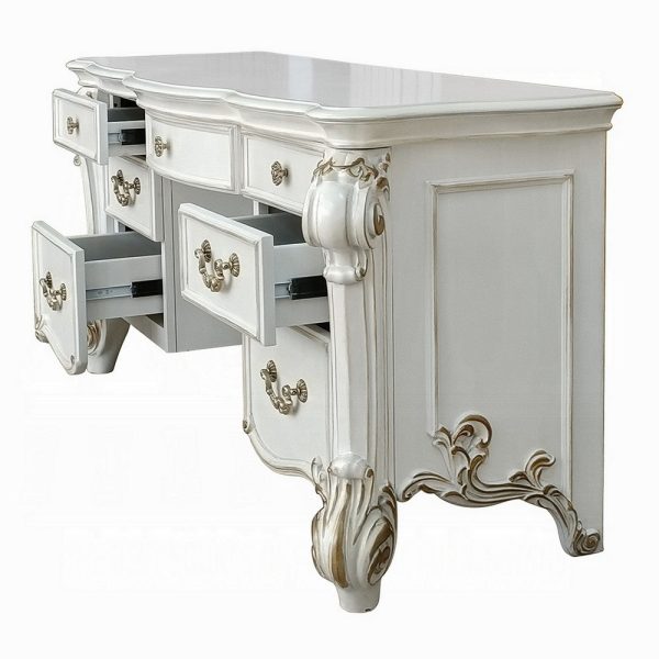 Antoine Vanity Desk, 7 Drawers, Antique Silver Wood, Gold Metal, 65  Online Hot Sale - Image 3