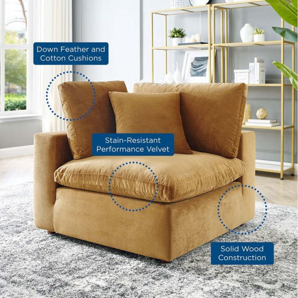 Modway Commix Modular Sofa, Corner Chair, Cognac Performance Velvet Cheap - Image 5
