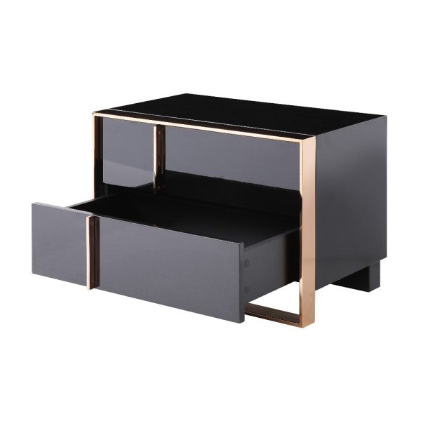 Caer Nightstand, 2 Drawers, Modern Rose Gold Stainless Steel, Black Supply - Image 4