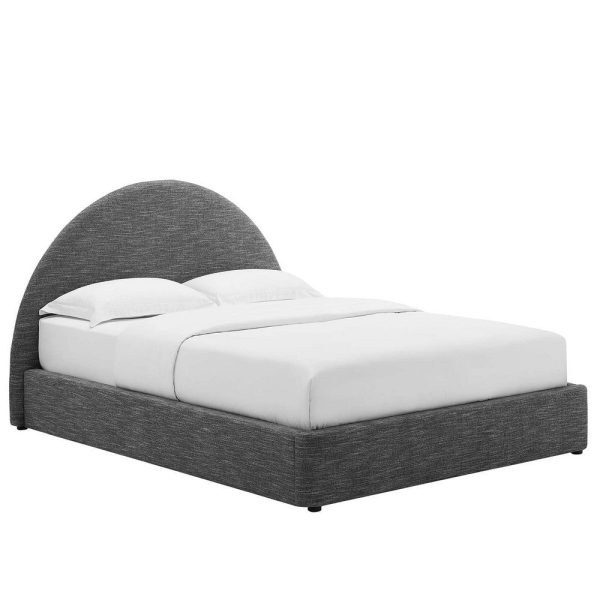 Modway Resort Queen Size Platform Bed with Arch Shaped Round Headboard in Heathered Weave Slate, Woven Heathered Fabric Upholstery, Soft Cloud Bed Frame, No Box Spring Needed, Strong Wood Slats Sale