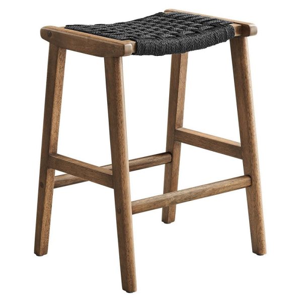 Modway Saoirse Woven Rope Wood Counter Stool - Set of 2 in Walnut Black Fashion - Image 2