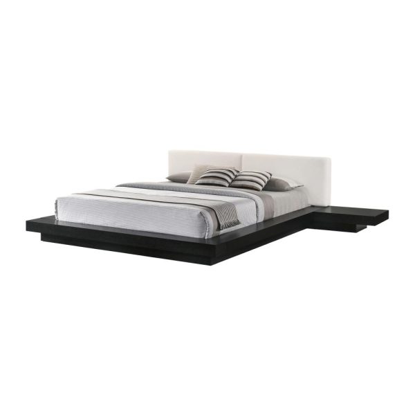 Nia King Platform Bed, White Faux Leather Upholstery Black Nightstands For Discount - Image 5