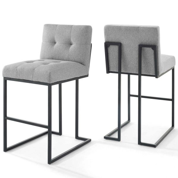 Modway Privy Stainless Steel Upholstered Fabric Bar Stool Set of 2, Black Light Gray For Cheap