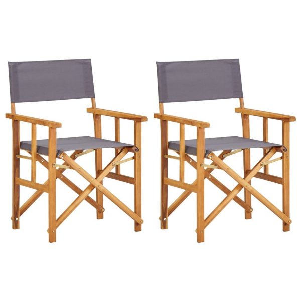 Outdoor Folding Directors Accent Set of 2, Gray, Acacia Wood For Cheap