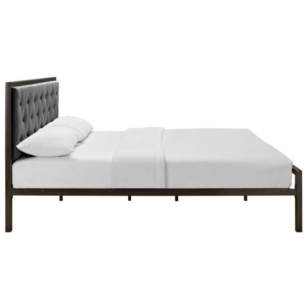 Modway Mia Upholstered Brown Beige Tufted Platform Bed with Metal Slat Support in Queen on Sale - Image 2