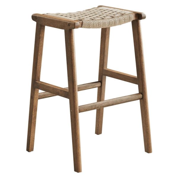 Modway Saoirse Woven Rope Wood Bar Stool - Set of 2 in Walnut Natural Cheap - Image 2