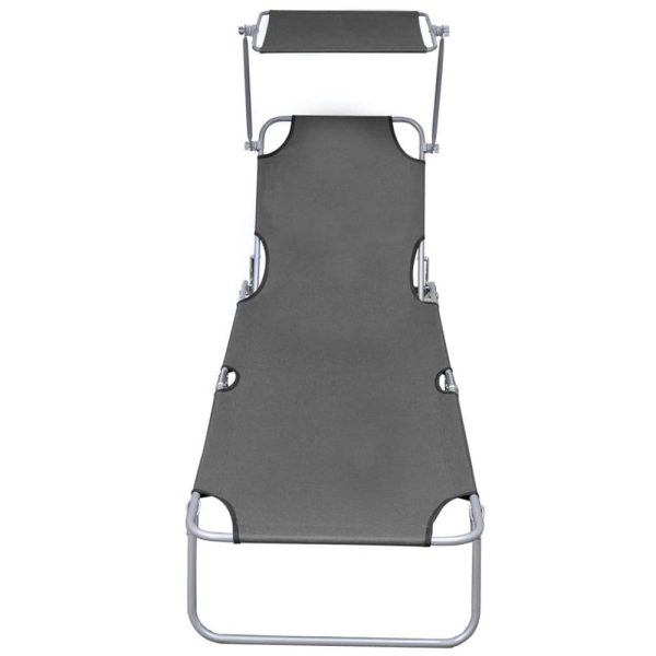 Keli Folding Sun Chaise Lounger with Overhead Canopy 74  Gray Aluminum Online now - Image 2
