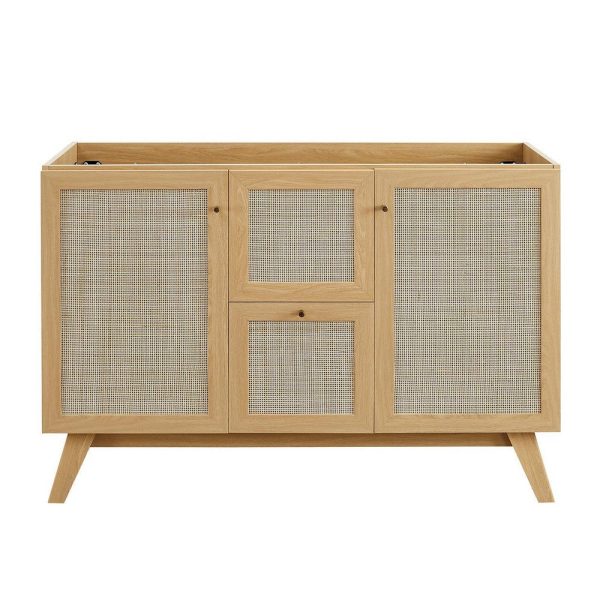 Modway Soma Rattan Weave Bathroom Vanity Cabinet Basin Not Included, 48” Single or Double Sink Compatible, Oak Hot on Sale - Image 4