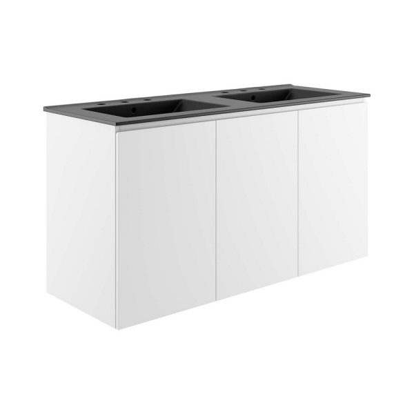 Modway Bryn Wall-Mount Bathroom Vanity, 48  with Double Sink, White Black Sale