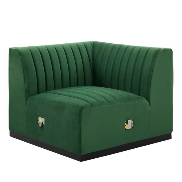 Modway Conjure Modern Channel Tufted Velvet Left Corner Chair in Emerald Green Cheap
