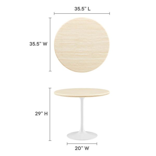 Modway Lippa 36  Round Artificial Dining Table with Tapered, Metal Base, White Travertine For Cheap - Image 5