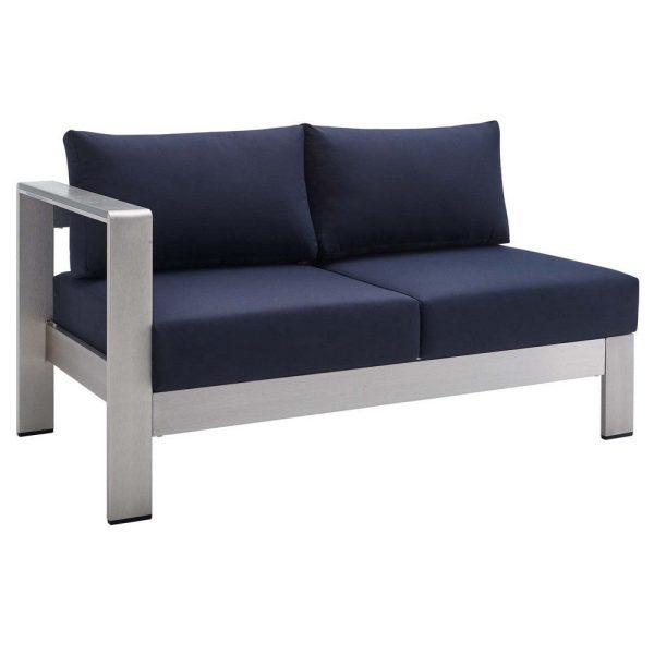 Modway EEI-4223-SLV-NAV Shore Sunbrella Patio Left-Arm in Silver Navy, 53 x 27.5 x 25 Online