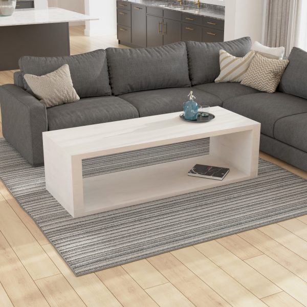 Keli Coffee Table, 58 Inch Minimalist Open Frame, Rustic Washed White Mango Wood by The Urban Port Fashion