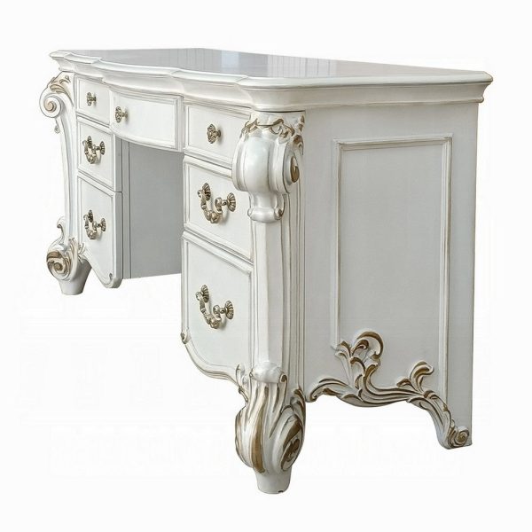 Antoine Vanity Desk, 7 Drawers, Antique Silver Wood, Gold Metal, 65  Online Hot Sale - Image 2