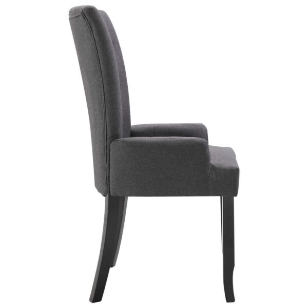 Dining Chair Set of 2, Button Tufted Dark Gray Fabric, Black Oak Wood For Sale - Image 4