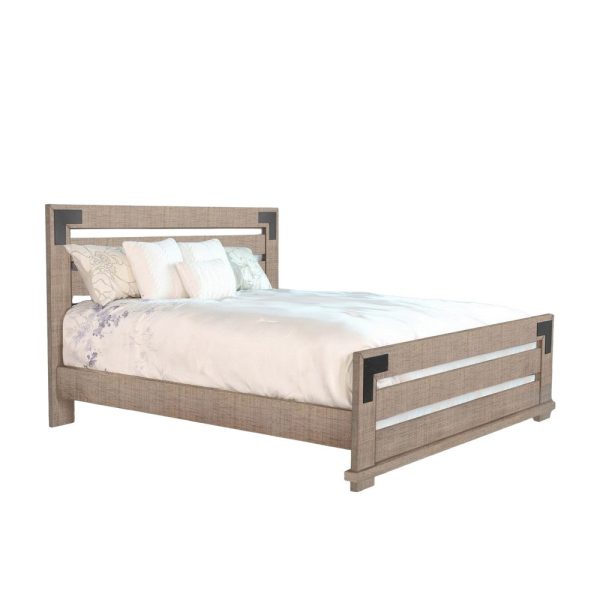 Desy Queen Size Platform Bed, Slatted Headboard, Farmhouse Light Brown Online now