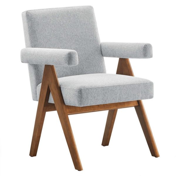 Modway Lyra Dining Room Chair with Heathered Woven Light Gray Fabric-Set of 2 For Discount - Image 2