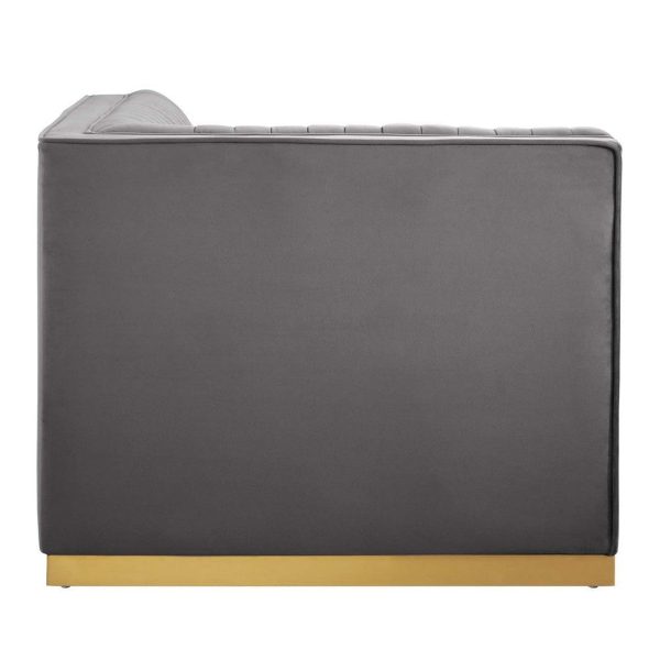 Modway Sanguine Channel Tufted Performance Velvet Modular Sectional Sofa Ottoman, Left Corner Chair, Gray Hot on Sale - Image 3