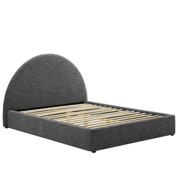 Modway Resort Queen Size Platform Bed with Arch Shaped Round Headboard in Heathered Weave Slate, Woven Heathered Fabric Upholstery, Soft Cloud Bed Frame, No Box Spring Needed, Strong Wood Slats Sale - Image 2