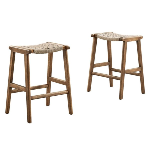 Modway Saoirse Woven Rope Wood Counter Stool - Set of 2 in Walnut Natural Online now