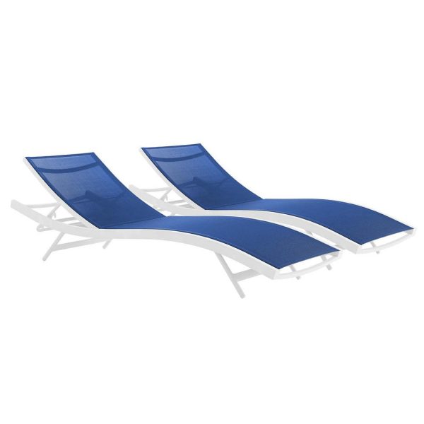 Modway EEI-4038-WHI-NAV Glimpse Outdoor Patio Mesh Chaise Lounge Set of 2, White Navy Cheap