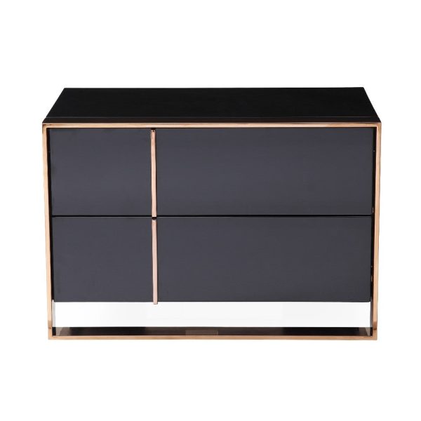 Caer Nightstand, 2 Drawers, Modern Rose Gold Stainless Steel, Black Supply - Image 2