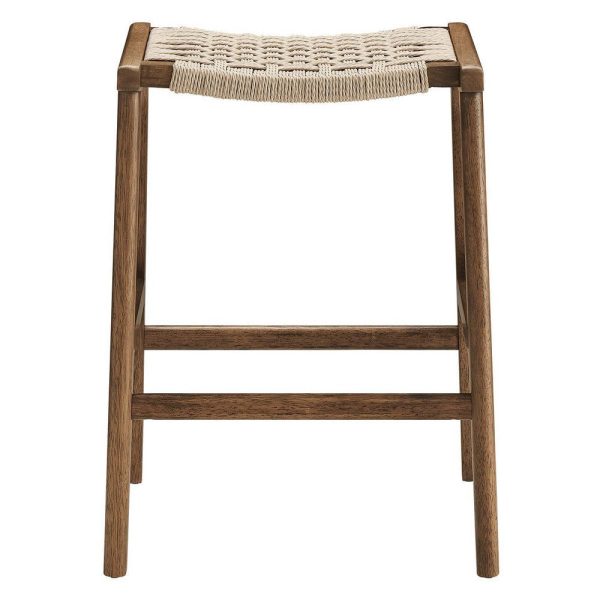 Modway Saoirse Woven Rope Wood Counter Stool - Set of 2 in Walnut Natural Online now - Image 4