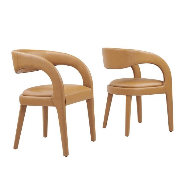 Modway EEI-6561-TAN Pinnacle Vegan Leather Dining Chair Set of Two, Tan For Cheap