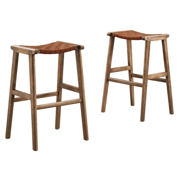 Modway Saoirse Faux Leather Wood Bar Stool - Set of 2 in Walnut Brown For Discount