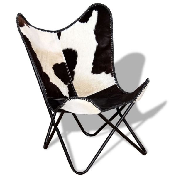 Butterfly Chair, Black and White Genuine Cowhide Upholstery, Metal For Sale