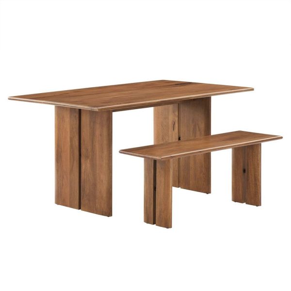 Modway Amistad Solid Wood Modern Farmhouse Rectangular Walnut, 60  Dining Table and Bench Set Discount