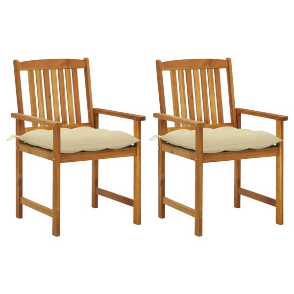 Blaire Outdoor Accent Chairs, Set of 2, Acacia Wood, Cream Cushions Fashion