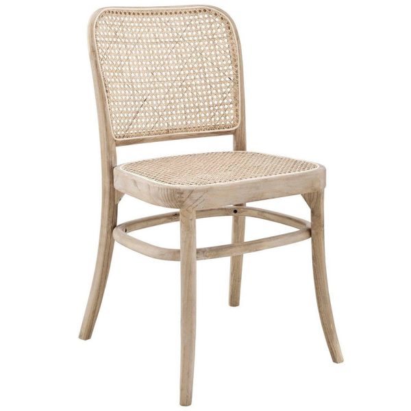 Modway Winona Elm Wood Cane Rattan Seat, Dining Side Chair, Gray Sale