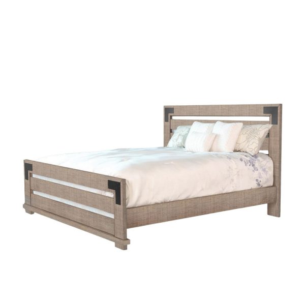 Desy Queen Size Platform Bed, Slatted Headboard, Farmhouse Light Brown Online now - Image 2